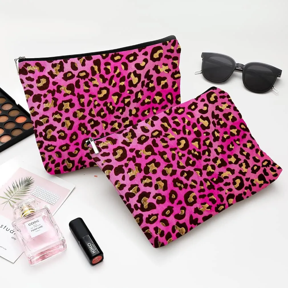 Small Makeup Bag for Purse Cute Canvas Waterproof Cosmetic Bags for Women Zipper Travel Toiletry Pouch-Leopard Makeup Bags