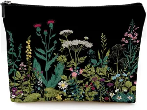 Small Makeup Bag for Purse Cute Canvas Waterproof Cosmetic Bags for Women Zipper Travel Toiletry Pouch-Wildflowers Makeup Bags
