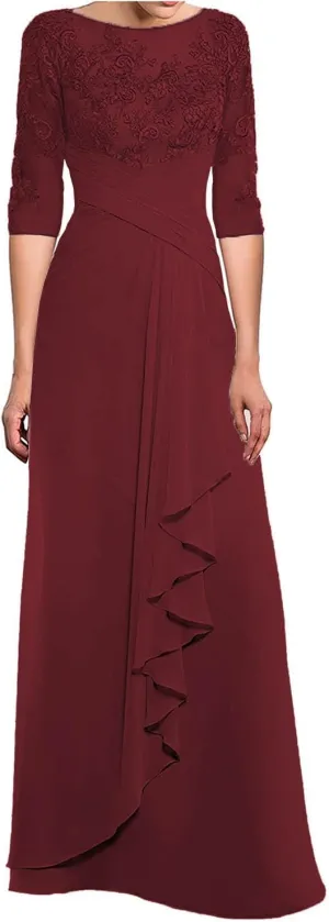 SOLODISH Women's Lace Chiffon Mother of The Bride Dresses for Wedding Long Formal Evening Party Gown