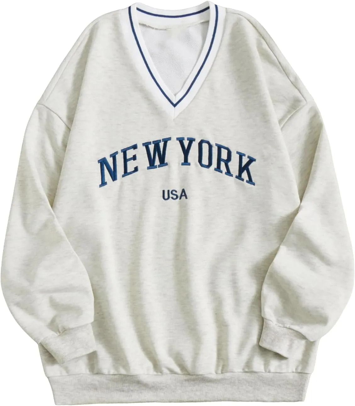 SOLY HUX Women's New York Letter Graphic Sweatshirt V Neck Long Sleeve Casual Pullover Top