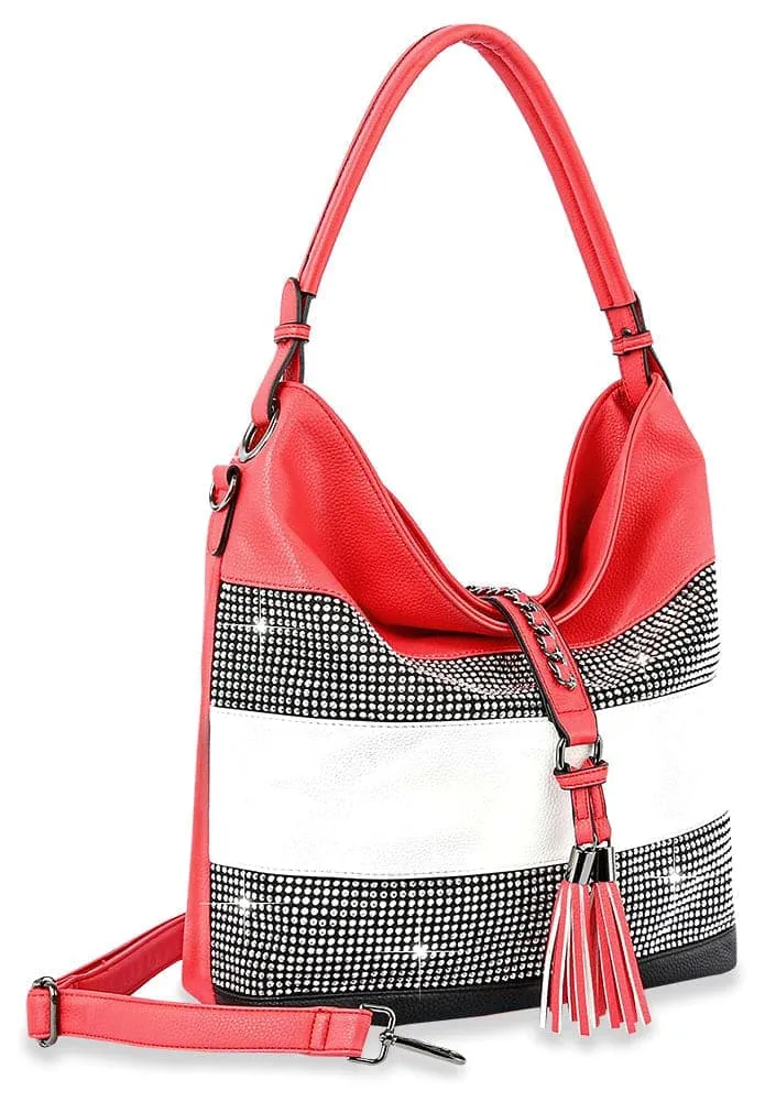 Sparkling Striped Hobo Handbag