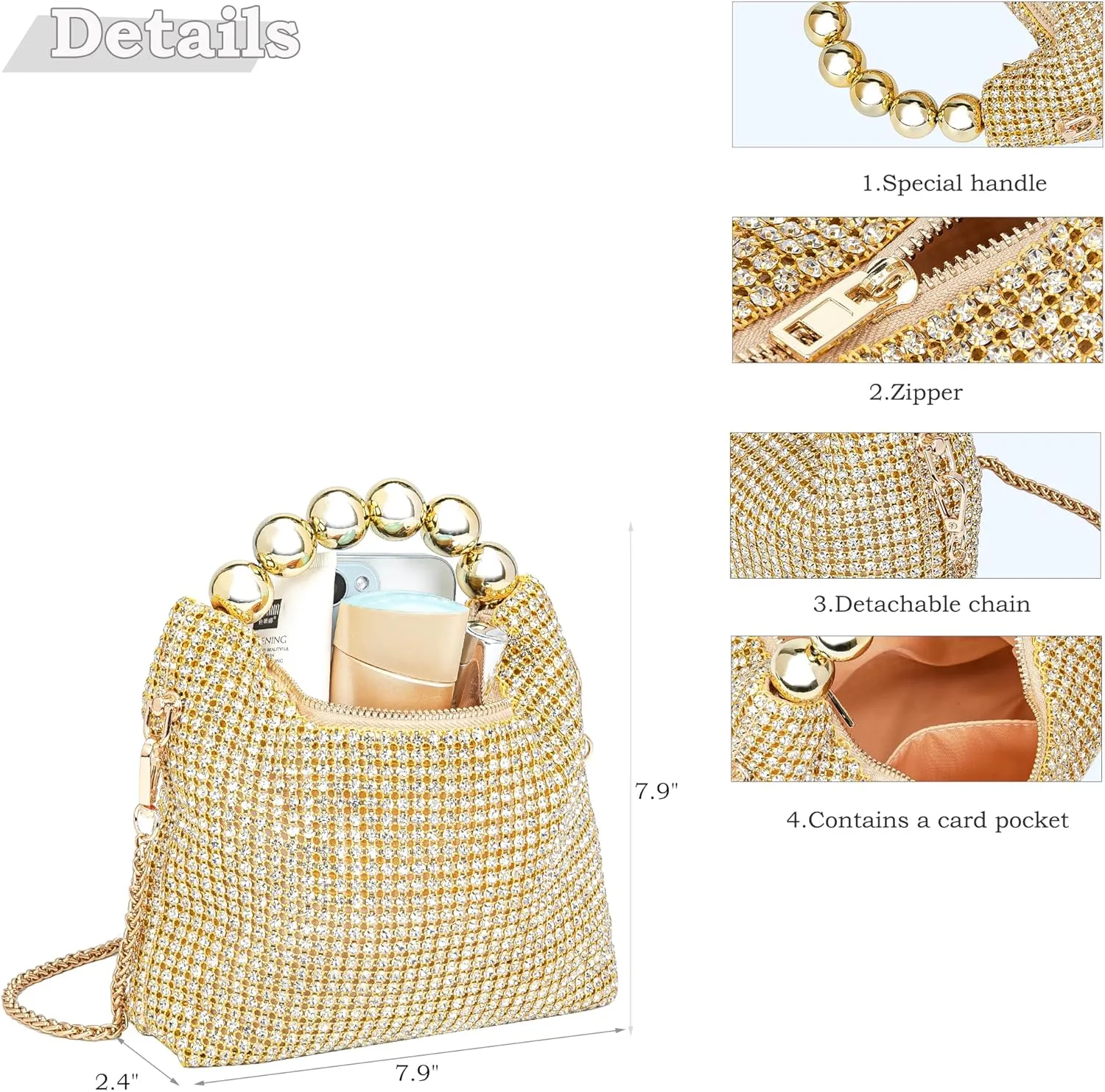 Sparkling Women's Evening Handbags Rhinestone Purse Crossbody Bag Wedding Prom Party Club Purses