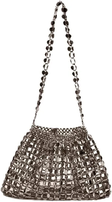 Sparkly Beaded Purse for Women Glitter Woven Shoulder Beach Tote Bag Summer Boho Chic Cool Girl Aesthetic