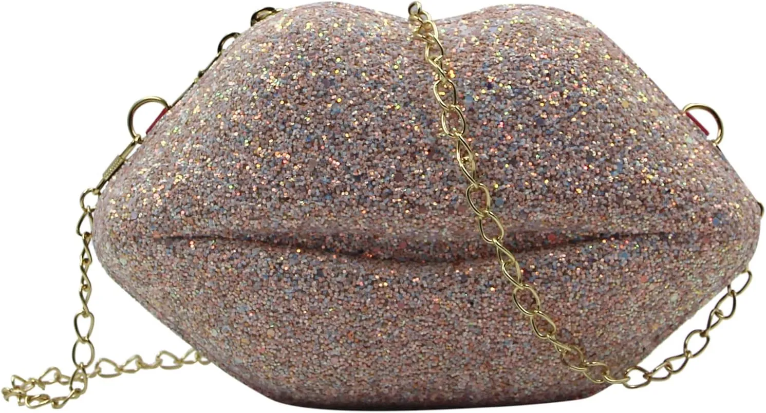 Sparkly Lip Purse for Women Glitter Evening Clutch Women Banquet Crossbody Shoulder Handbag Cellphone Pouch