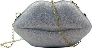 Sparkly Lip Purse for Women Glitter Evening Clutch Women Banquet Crossbody Shoulder Handbag Cellphone Pouch