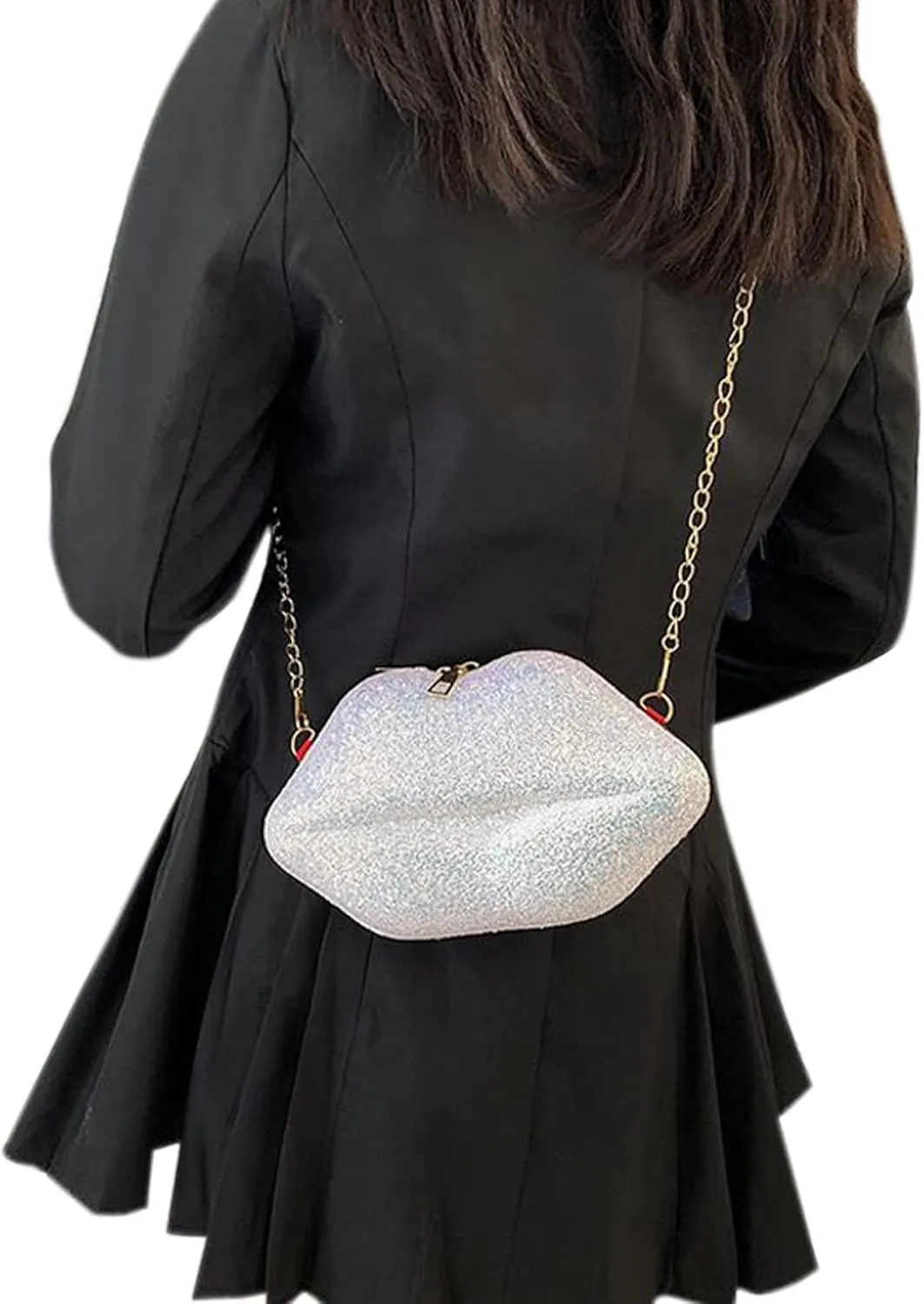 Sparkly Lip Purse for Women Glitter Evening Clutch Women Banquet Crossbody Shoulder Handbag Cellphone Pouch