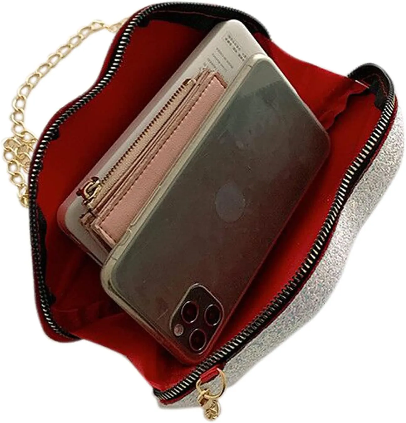 Sparkly Lip Purse for Women Glitter Evening Clutch Women Banquet Crossbody Shoulder Handbag Cellphone Pouch