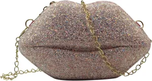 Sparkly Lip Purse for Women Glitter Evening Clutch Women Banquet Crossbody Shoulder Handbag Cellphone Pouch