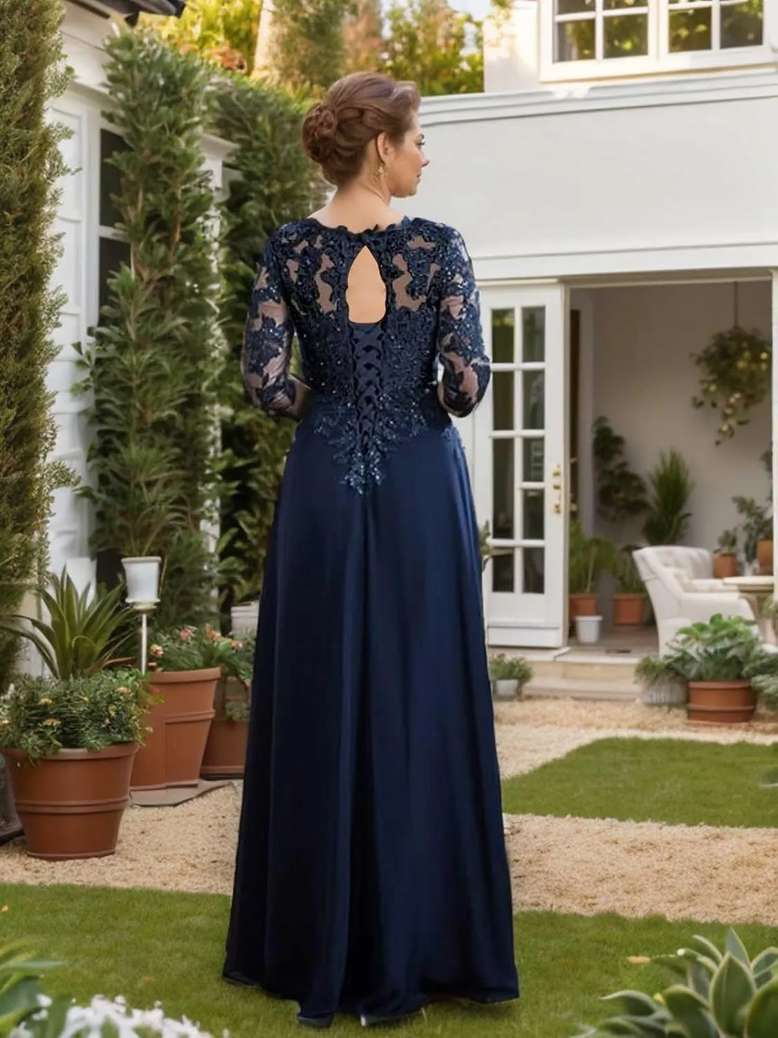 Sparkly Sequin Lace Mother of The Bride Dresses for Wedding 3/4 Sleeve Chiffon Long Prom Formal Evening Gown