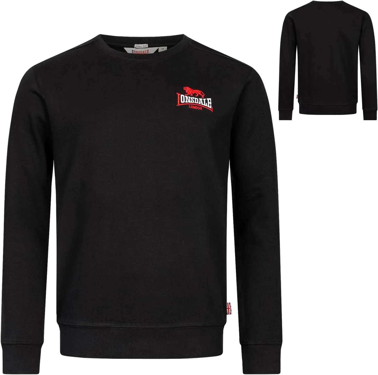Spirit of England Lonsdale Mens Logo Classic Crew-Neck Black Sweatshirt Slim-Fit