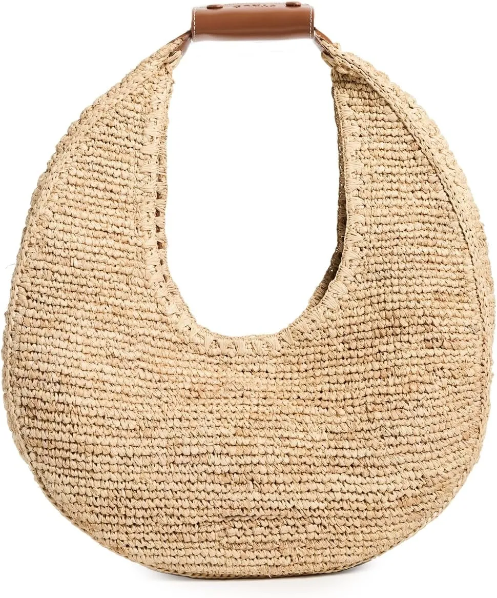 STAUD Women's Large Raffia Moon Tote Bag