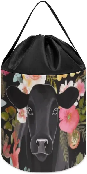 Steer Floral Toy Storage Drawstring Bags Reusable Organizing Bucket Bags Building Block Storage Bag Travel Bag Case with Visible Top for Building Blocks Tiles Board Game
