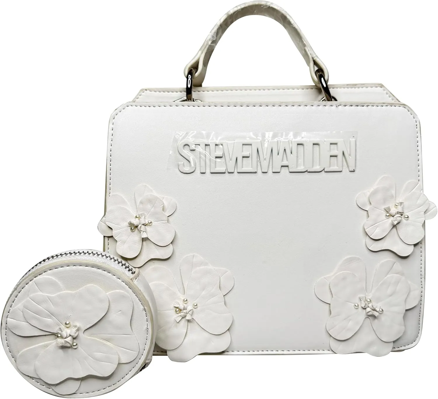 Steve Madden BEVELINN Satchel with Floral Applique, Vanilla