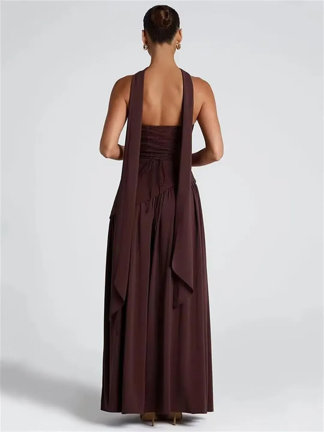 Strapless Chiffon Bridesmaid Dresses with Slit for Wedding 2025 A Line Pleated Formal Evening Gowns with Scarf