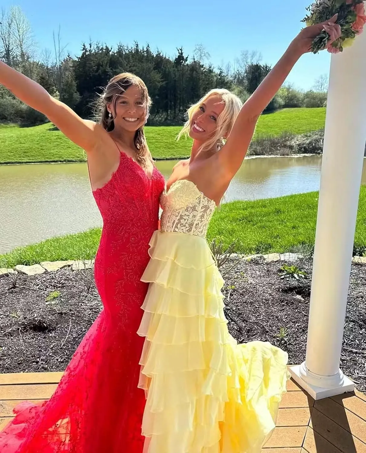 Strapless Corset Prom Dresses for Women Long Tiered Ruffle Formal Evening Gowns with Slit