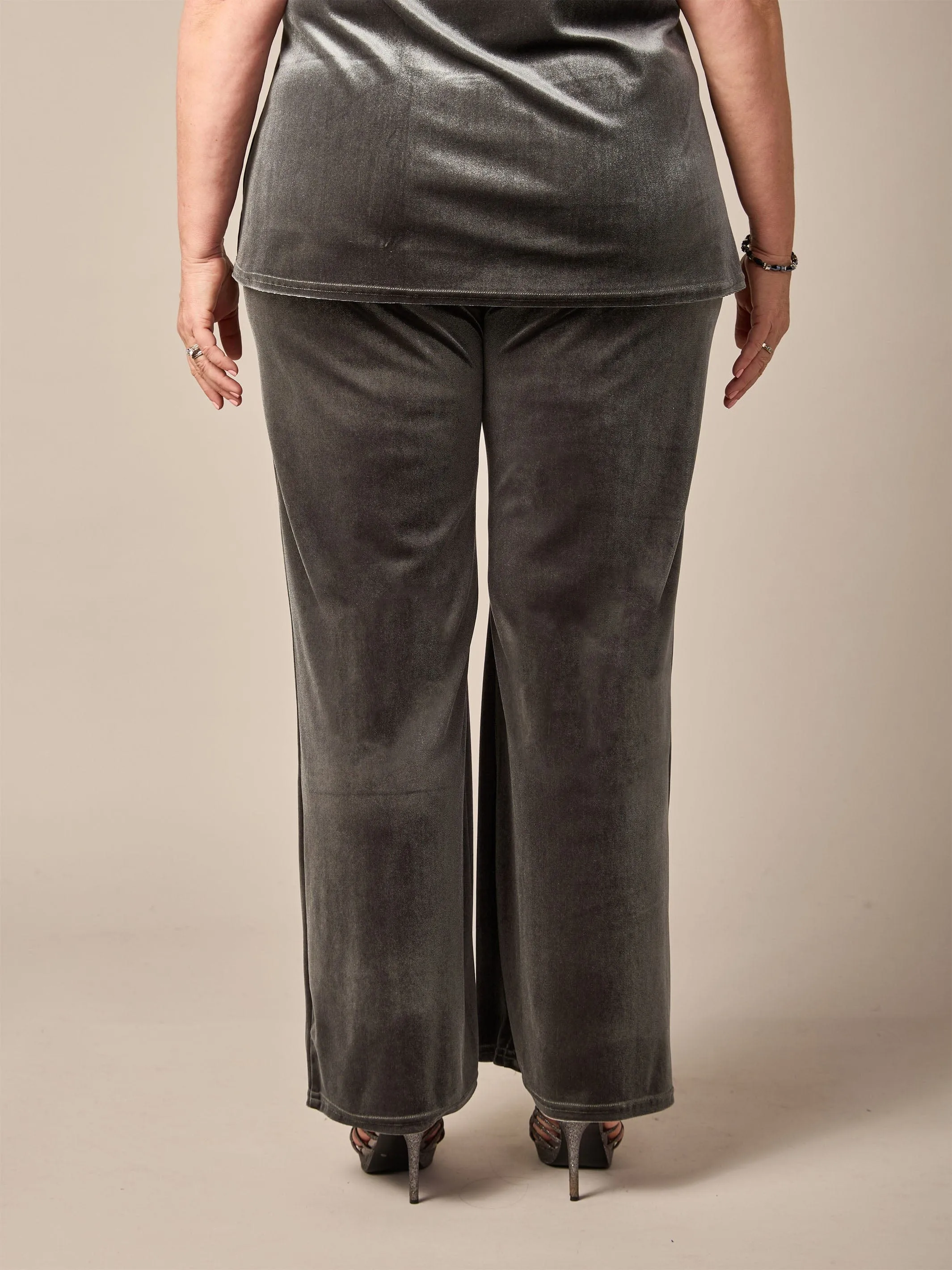 Stretch Velvet Pull On Evening Pant - Pewter Grey
