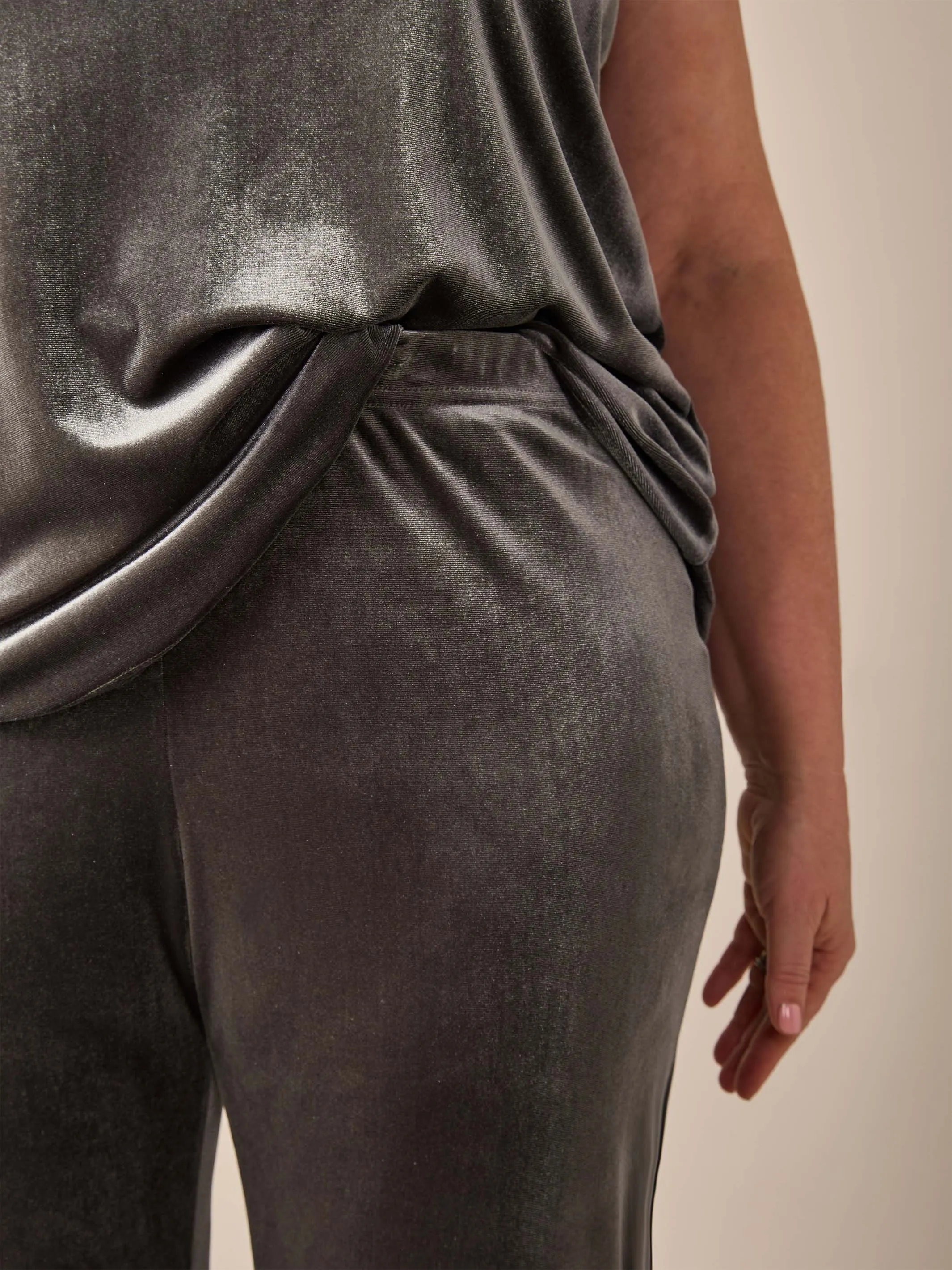 Stretch Velvet Pull On Evening Pant - Pewter Grey