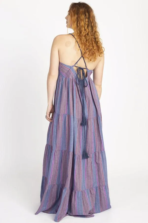 Striped Halter Keyhole Maxi Dress