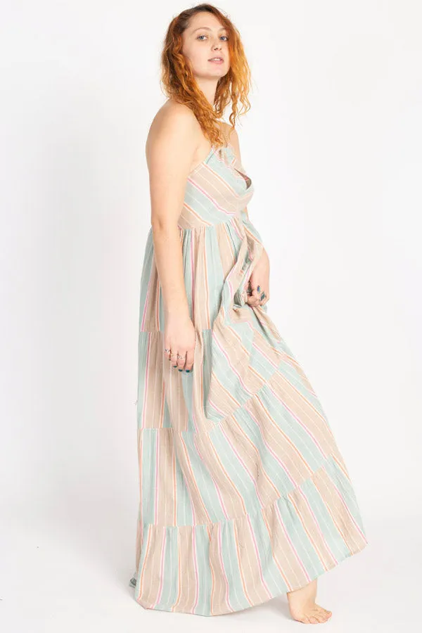 Striped Halter Keyhole Maxi Dress