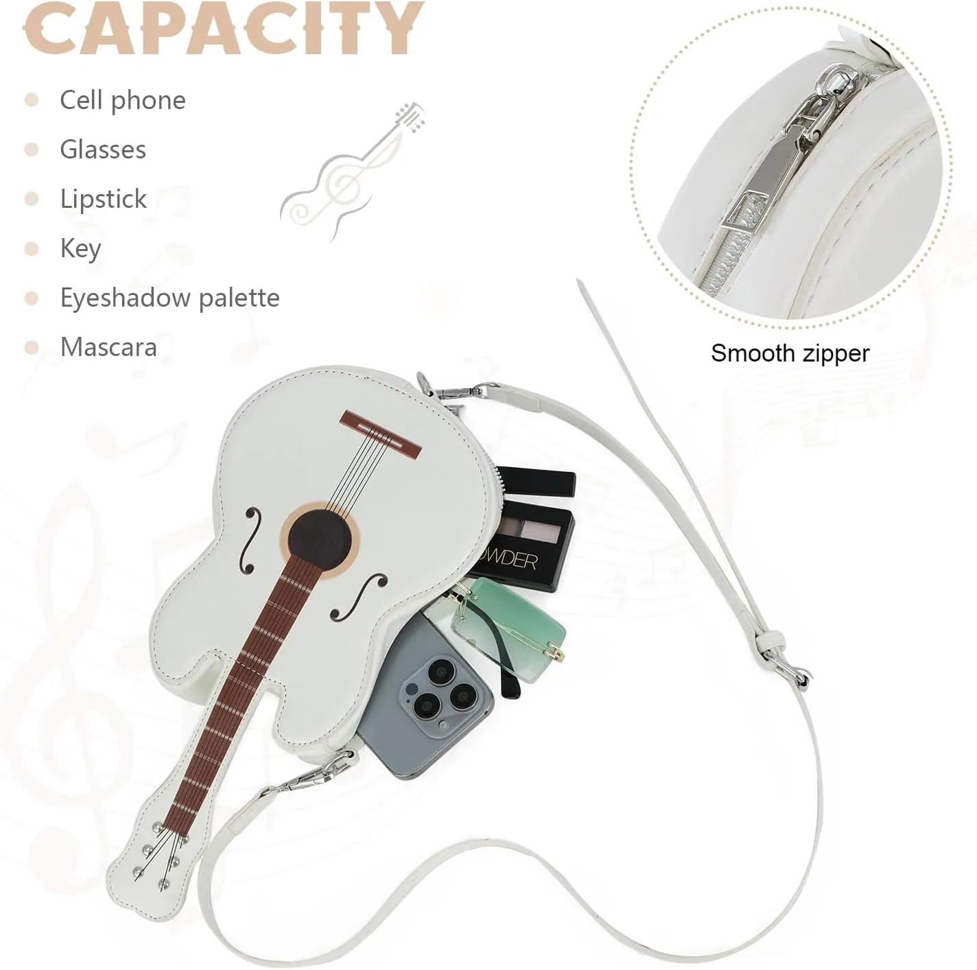 SUKUTU Women Guitar Shaped Shoulder Bag Creative Music Sparkly Leather Novelty Crossbody Bags Handbag