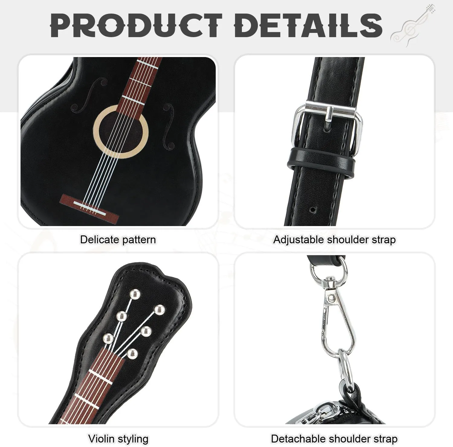 SUKUTU Women Guitar Shaped Shoulder Bag Creative Music Sparkly Leather Novelty Crossbody Bags Handbag