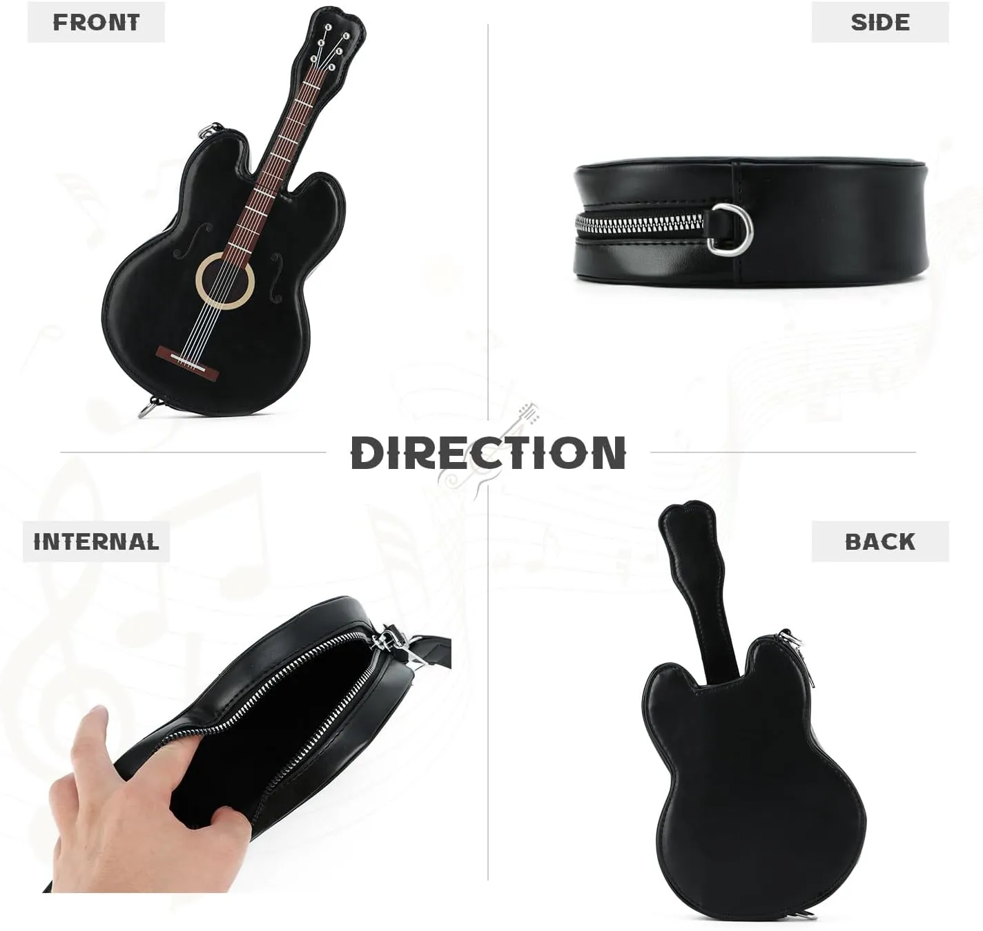 SUKUTU Women Guitar Shaped Shoulder Bag Creative Music Sparkly Leather Novelty Crossbody Bags Handbag