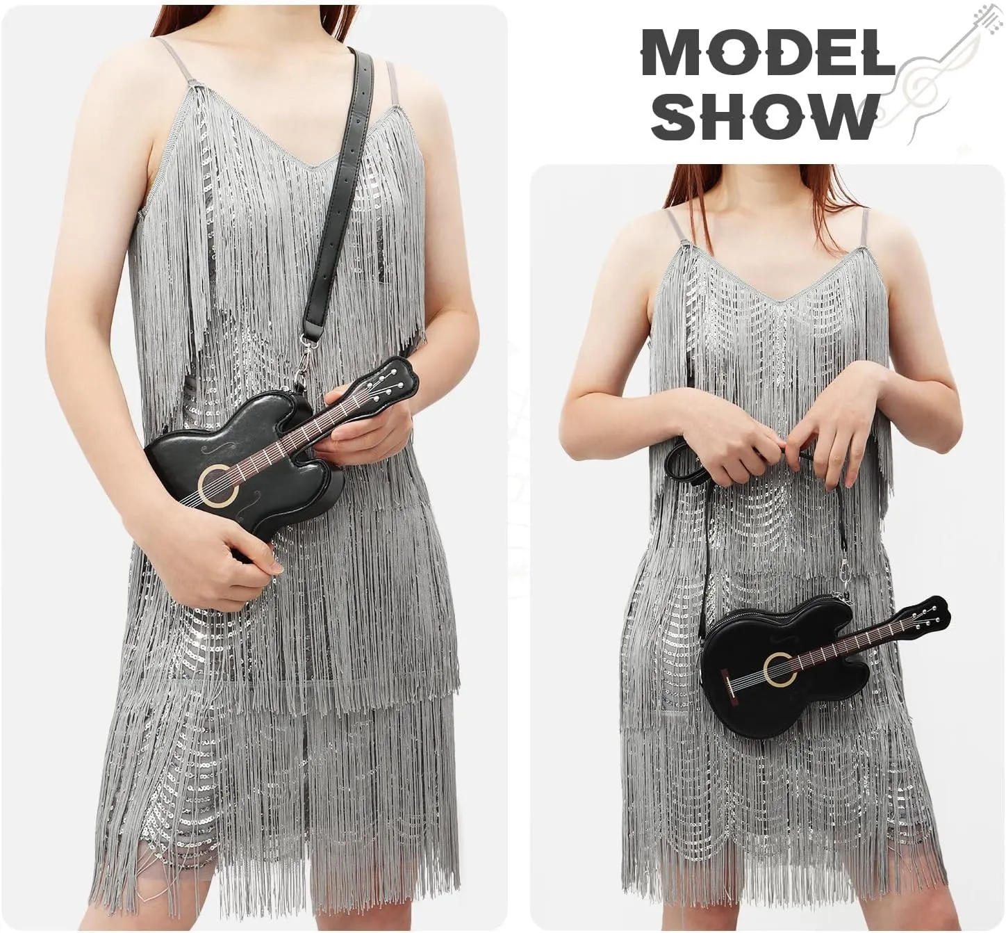 SUKUTU Women Guitar Shaped Shoulder Bag Creative Music Sparkly Leather Novelty Crossbody Bags Handbag
