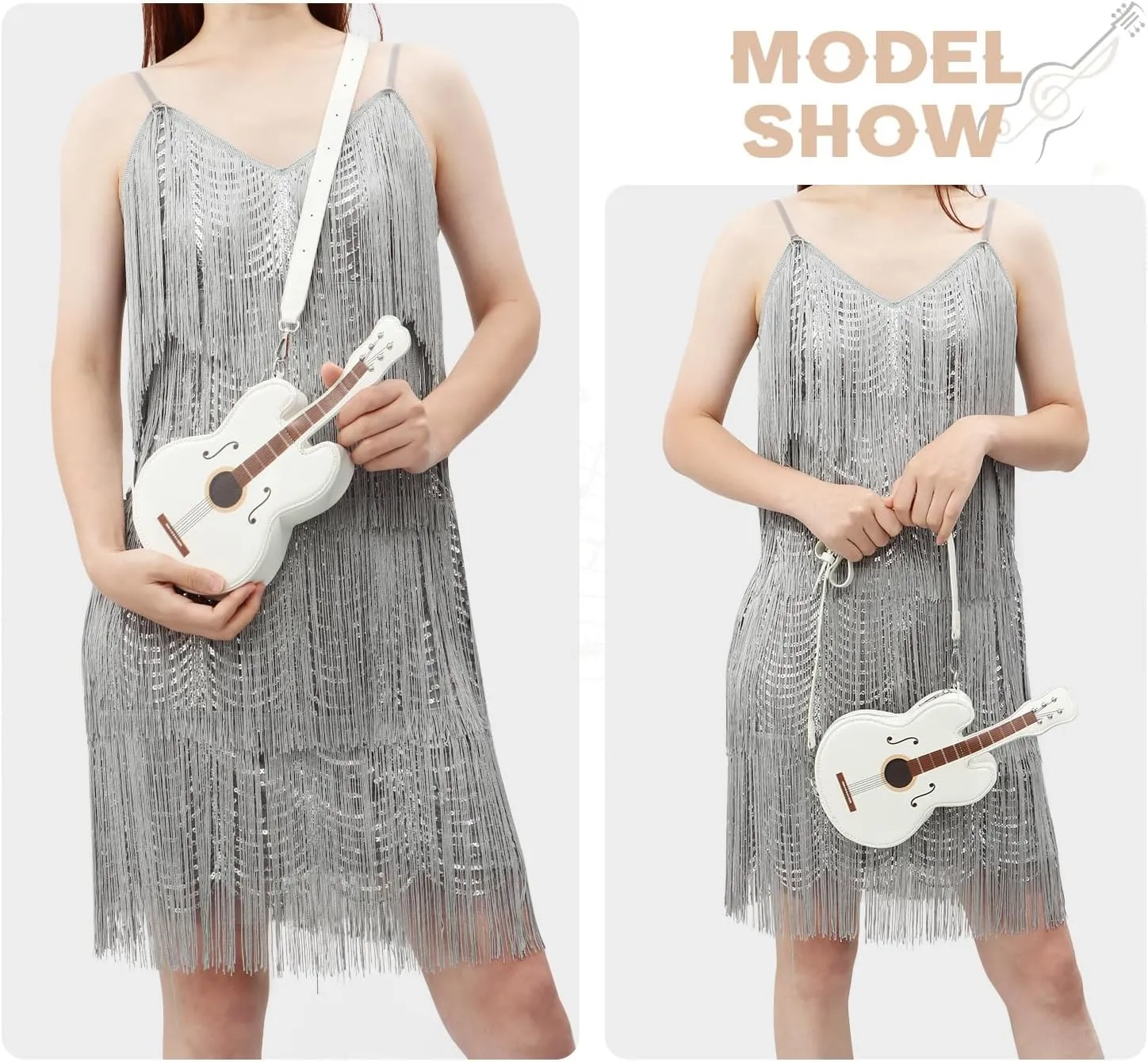 SUKUTU Women Guitar Shaped Shoulder Bag Creative Music Sparkly Leather Novelty Crossbody Bags Handbag