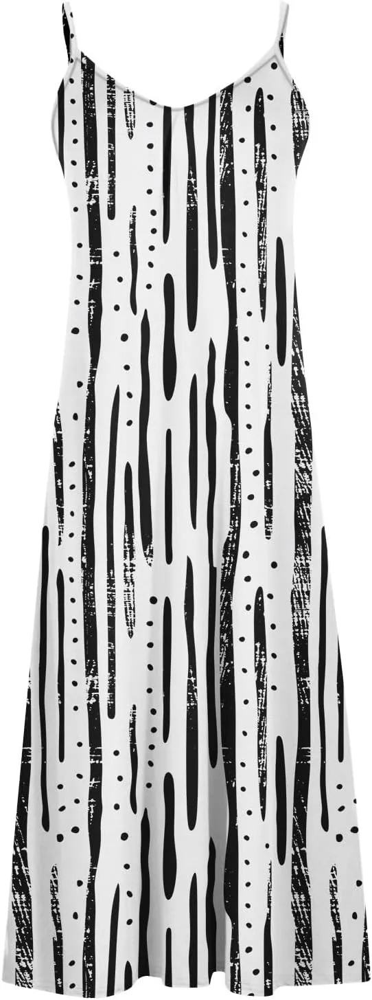 Summer Casual Dresses for Women Floral Vintage Summer Sleeveless Spaghetti Strap Dress Maxi V-Neck Casual Dresses