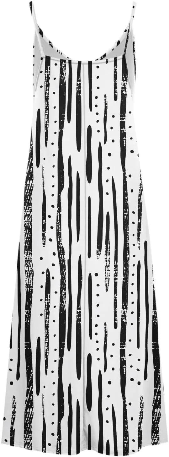 Summer Casual Dresses for Women Floral Vintage Summer Sleeveless Spaghetti Strap Dress Maxi V-Neck Casual Dresses