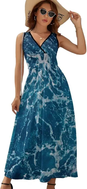 Sundresses for Women Summer Long Dress Sexy V Neck Casual Dress Beach Maxi Dress Flowy Loose Sleeveless Dress