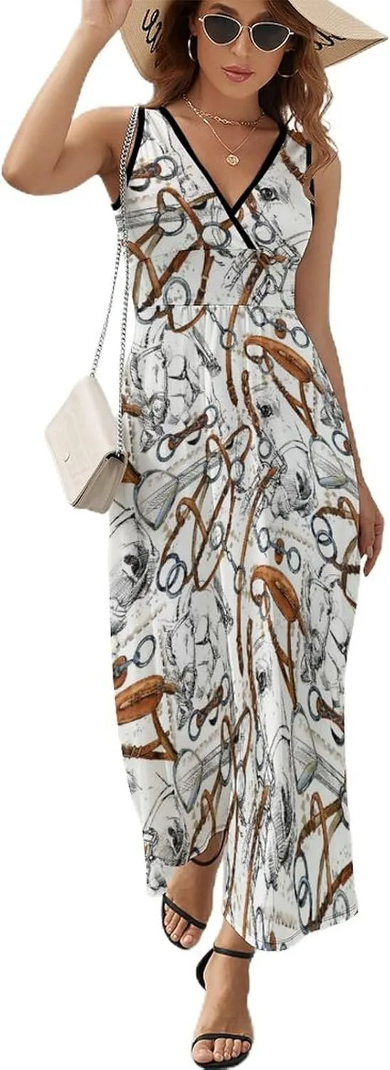 Sundresses for Women Summer Long Dress Sexy V Neck Casual Dress Beach Maxi Dress Flowy Loose Sleeveless Dress