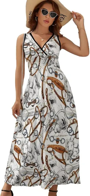 Sundresses for Women Summer Long Dress Sexy V Neck Casual Dress Beach Maxi Dress Flowy Loose Sleeveless Dress
