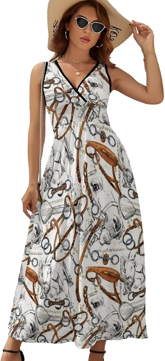 Sundresses for Women Summer Long Dress Sexy V Neck Casual Dress Beach Maxi Dress Flowy Loose Sleeveless Dress