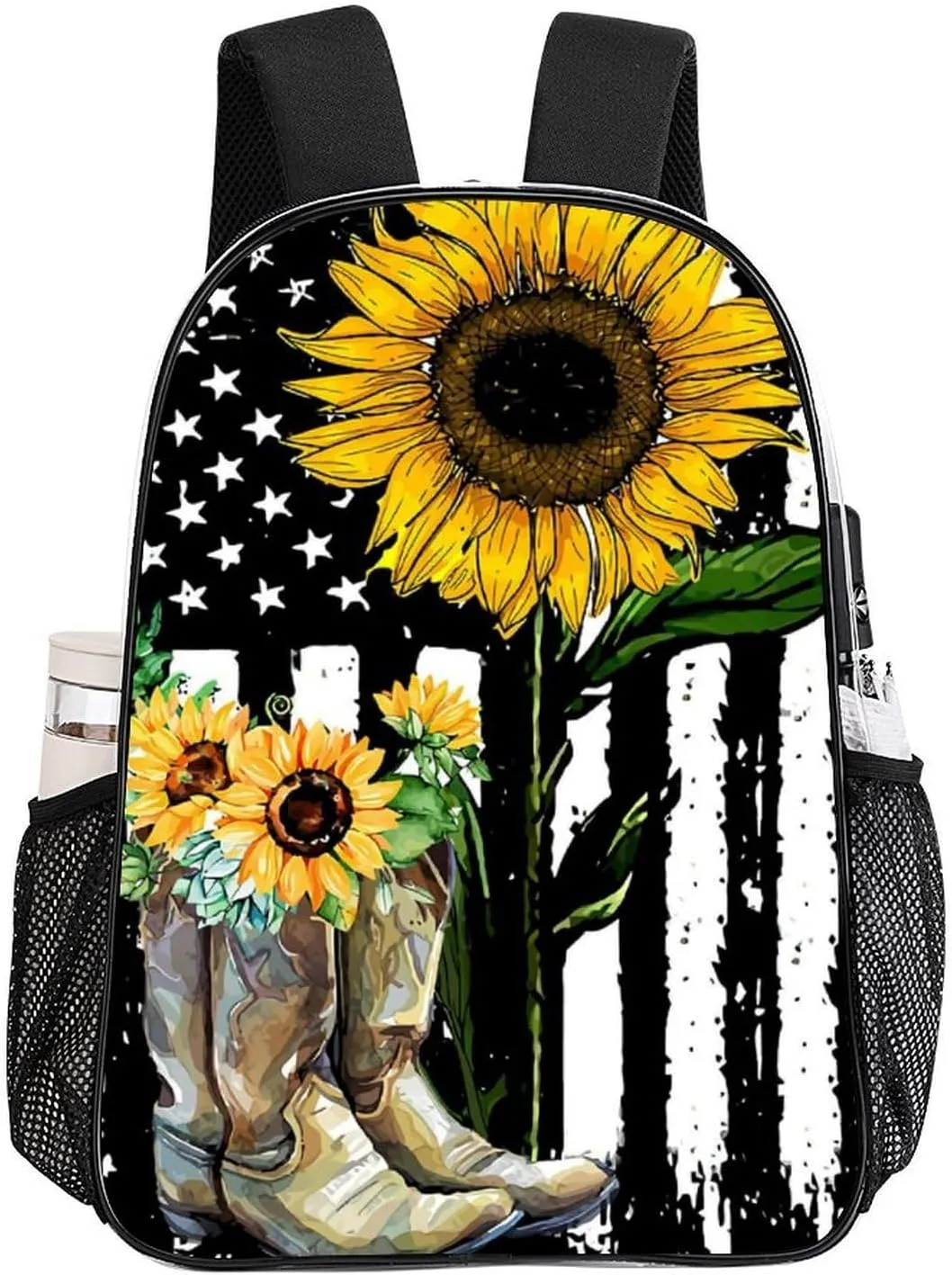 Sunflower Boots America Flag Clear Backpacks PVC Transparent Laptop Backpack Multipurpose Double Shoulder Bag for Men Women Gifts
