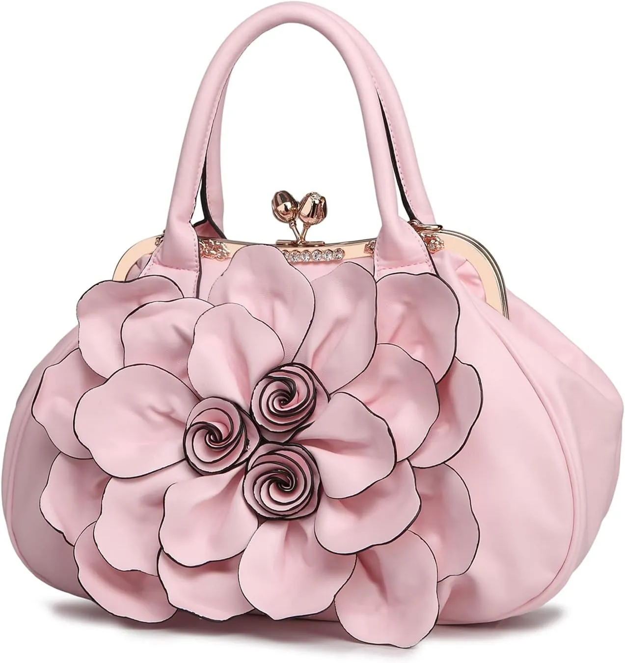 SUNROLAN Women's Handbags 3D Flower Seris Evening Bags PU Leather Rhinestone Crossbody Bag with Detachable Strap
