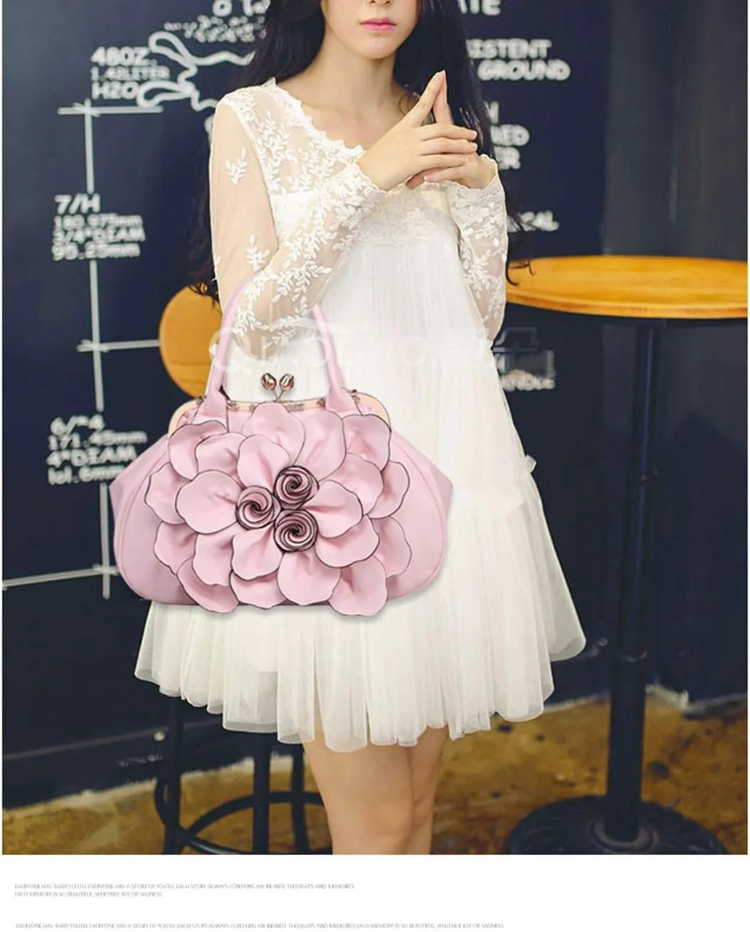 SUNROLAN Women's Handbags 3D Flower Seris Evening Bags PU Leather Rhinestone Crossbody Bag with Detachable Strap