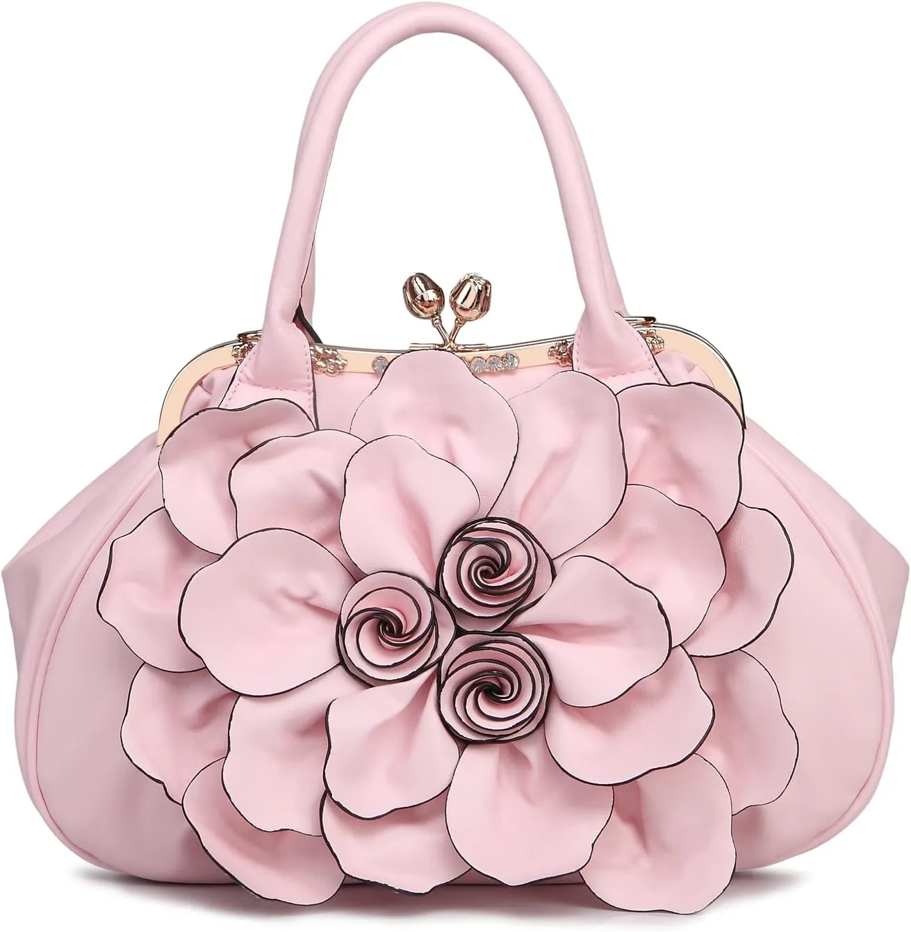 SUNROLAN Women's Handbags 3D Flower Seris Evening Bags PU Leather Rhinestone Crossbody Bag with Detachable Strap