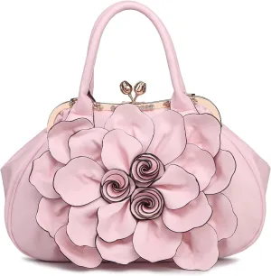SUNROLAN Women's Handbags 3D Flower Seris Evening Bags PU Leather Rhinestone Crossbody Bag with Detachable Strap