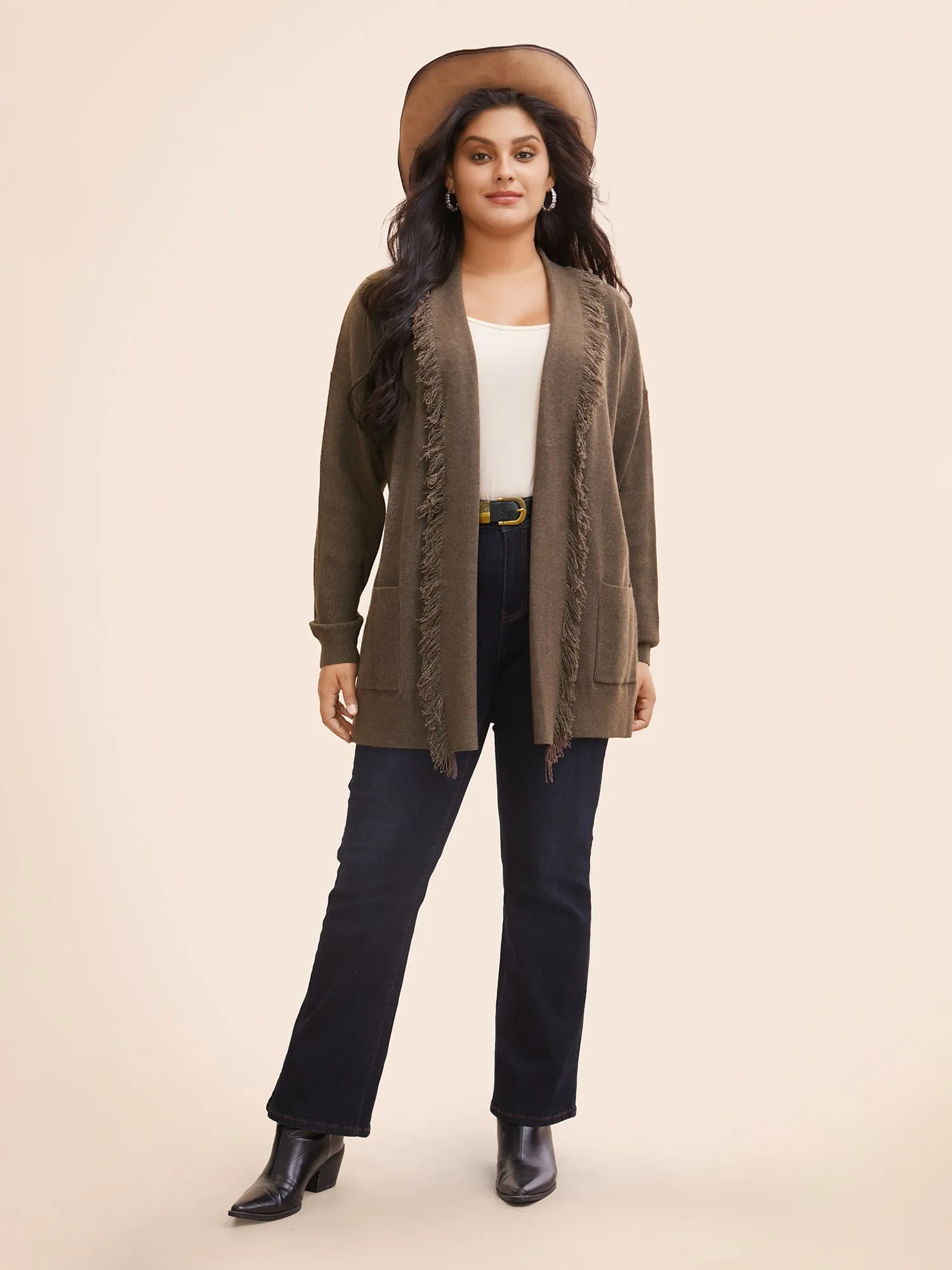 Supersoft Essentials Tasseled Neckline Long Cardigan
