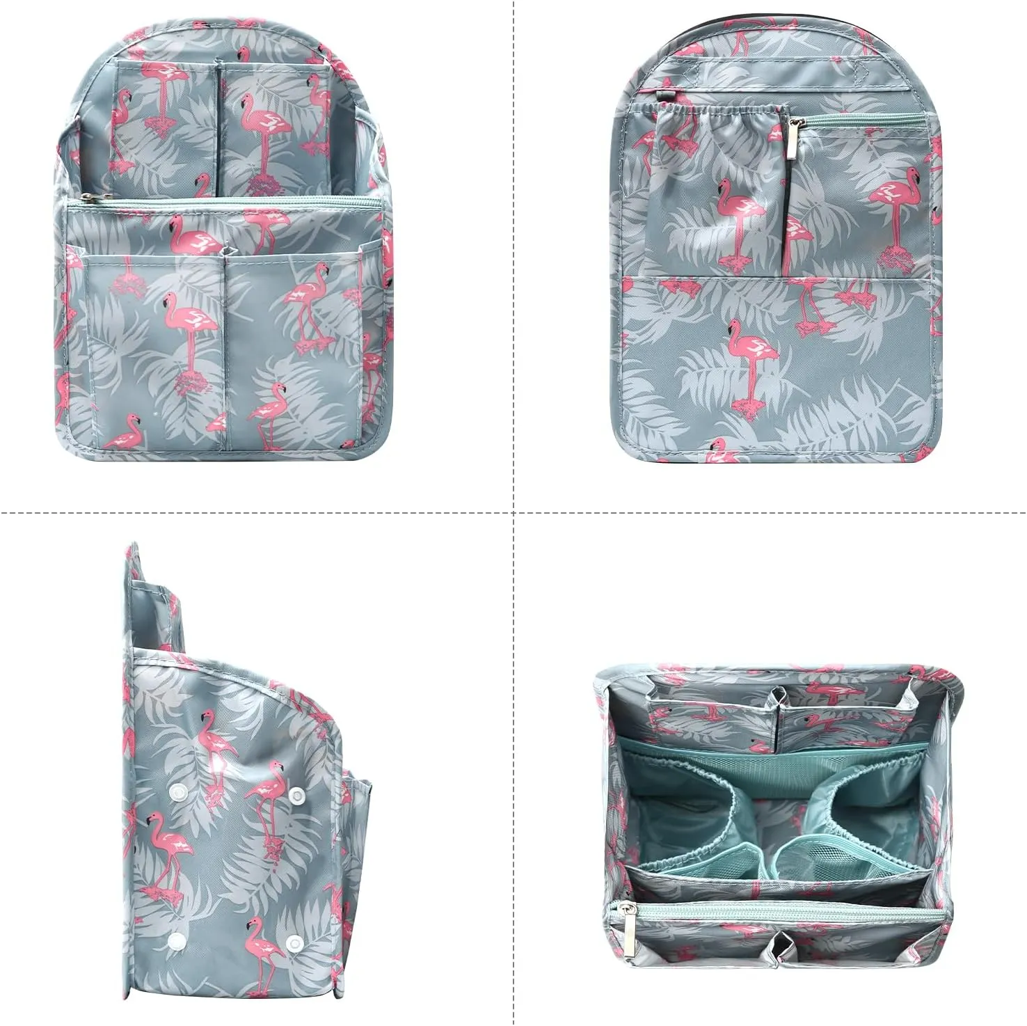 Surblue Backpack Organizer Insert Liner Hanging Travel Rucksack Purse and Handbag Insert Pocket, High-capacity Divider Foldable Nylon Shoulder Bag Organizer for Men and Women, (Flamingo, M)