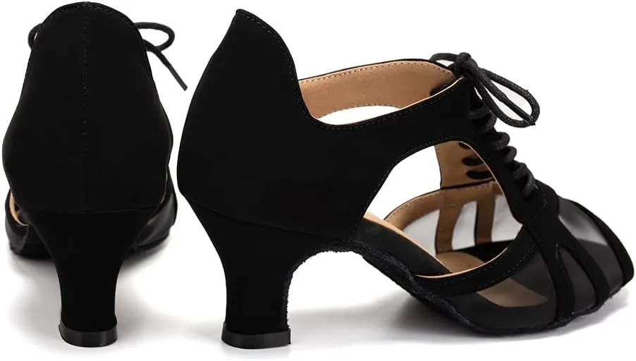SWDZM Women's Lace-up Latin Dance Shoes Open Toe Ballroom Salsa Dance Practice Shoes,Model FT087
