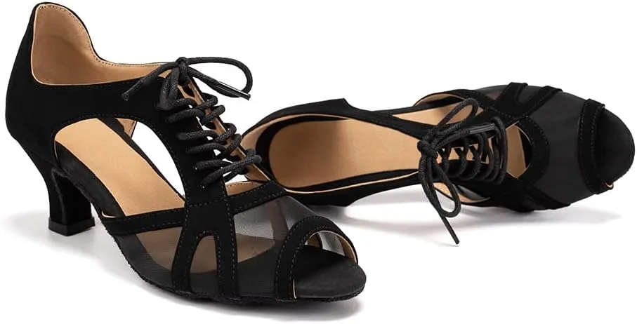 SWDZM Women's Lace-up Latin Dance Shoes Open Toe Ballroom Salsa Dance Practice Shoes,Model FT087