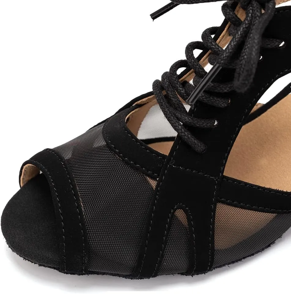 SWDZM Women's Lace-up Latin Dance Shoes Open Toe Ballroom Salsa Dance Practice Shoes,Model FT087