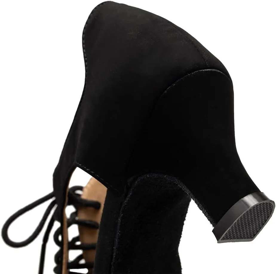 SWDZM Women's Lace-up Latin Dance Shoes Open Toe Ballroom Salsa Dance Practice Shoes,Model FT087