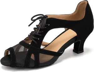 SWDZM Women's Lace-up Latin Dance Shoes Open Toe Ballroom Salsa Dance Practice Shoes,Model FT087
