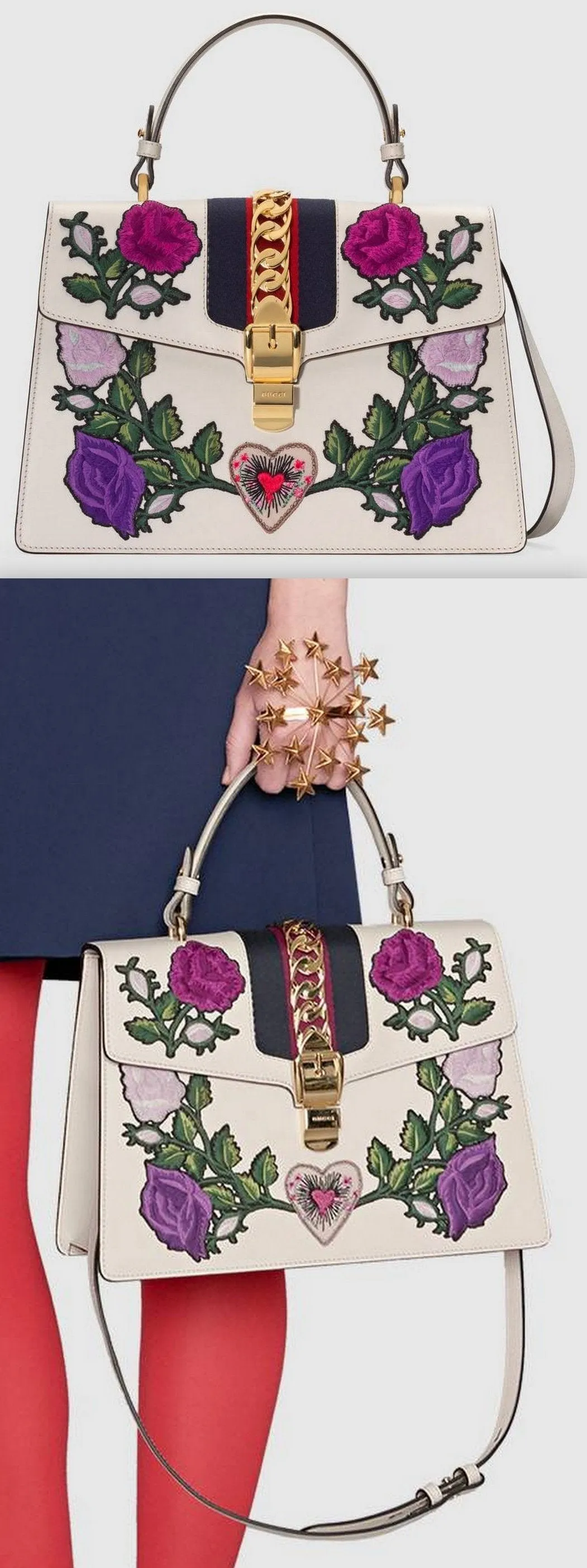 Sylvie Embroidered Medium Top Handle Bag