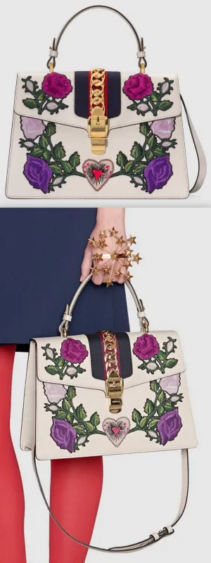 Sylvie Embroidered Medium Top Handle Bag