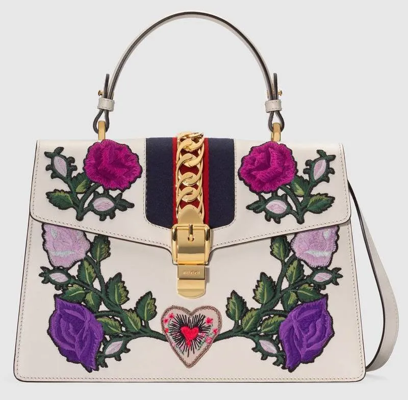 Sylvie Embroidered Medium Top Handle Bag