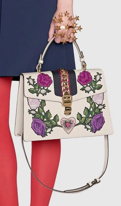 Sylvie Embroidered Medium Top Handle Bag